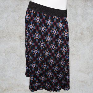 Lula Roe Black Skirt with Colorful Diamond Design Thick Waistband Turquoise Pink